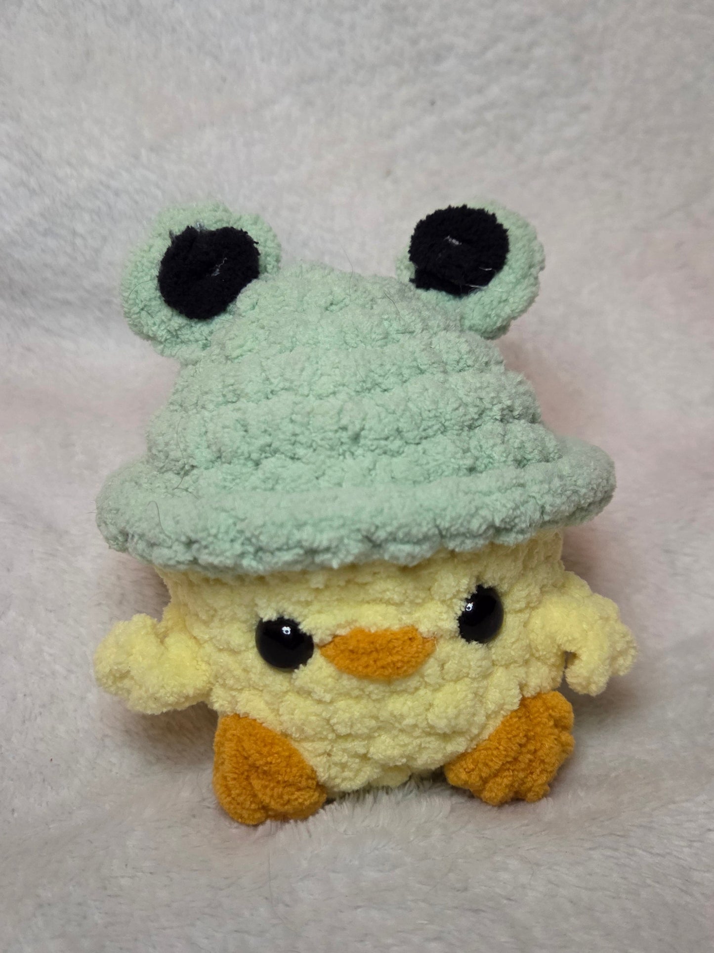 Chick with frog hat plushie